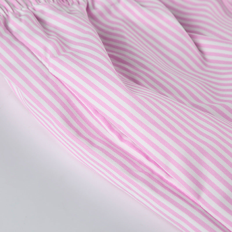 Fashion Color Block Stripe Drawstring Long Pants