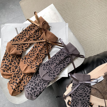 Leopard Bow Color Block Sweet Socks