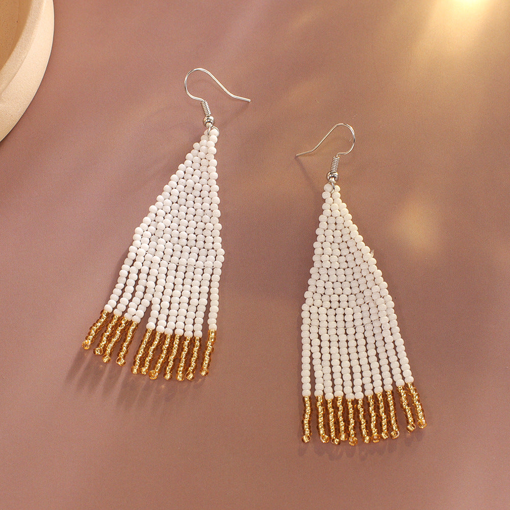 Color Block Beads Tassel Drop Earrings