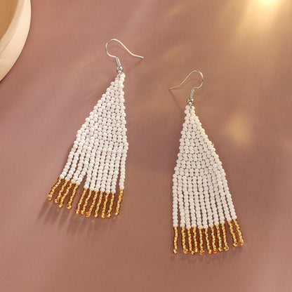 Color Block Beads Tassel Drop Earrings