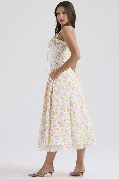 Slim Flower Print Lace Spaghetti Dress