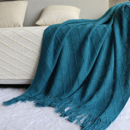 Minimalist Solid Color Diamond Pattern Sofa Blanket