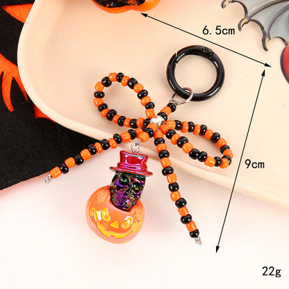 Halloween Beaded Bow Pumpkin Keychain