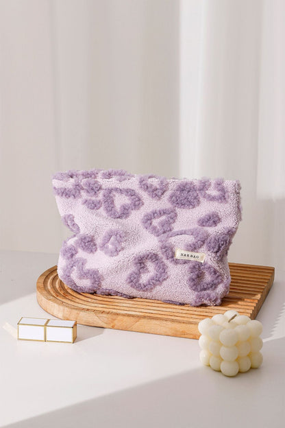 Purple Plushed Soft Love Jacquard Make Up Bag
