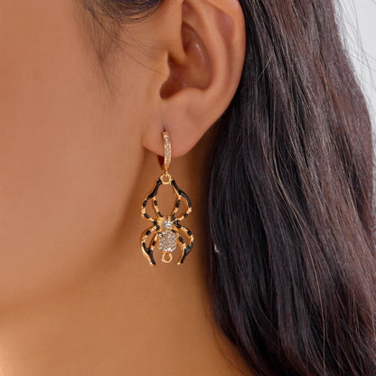 Halloween Enamel Pumpkin Rhinestone Hoop Earrings