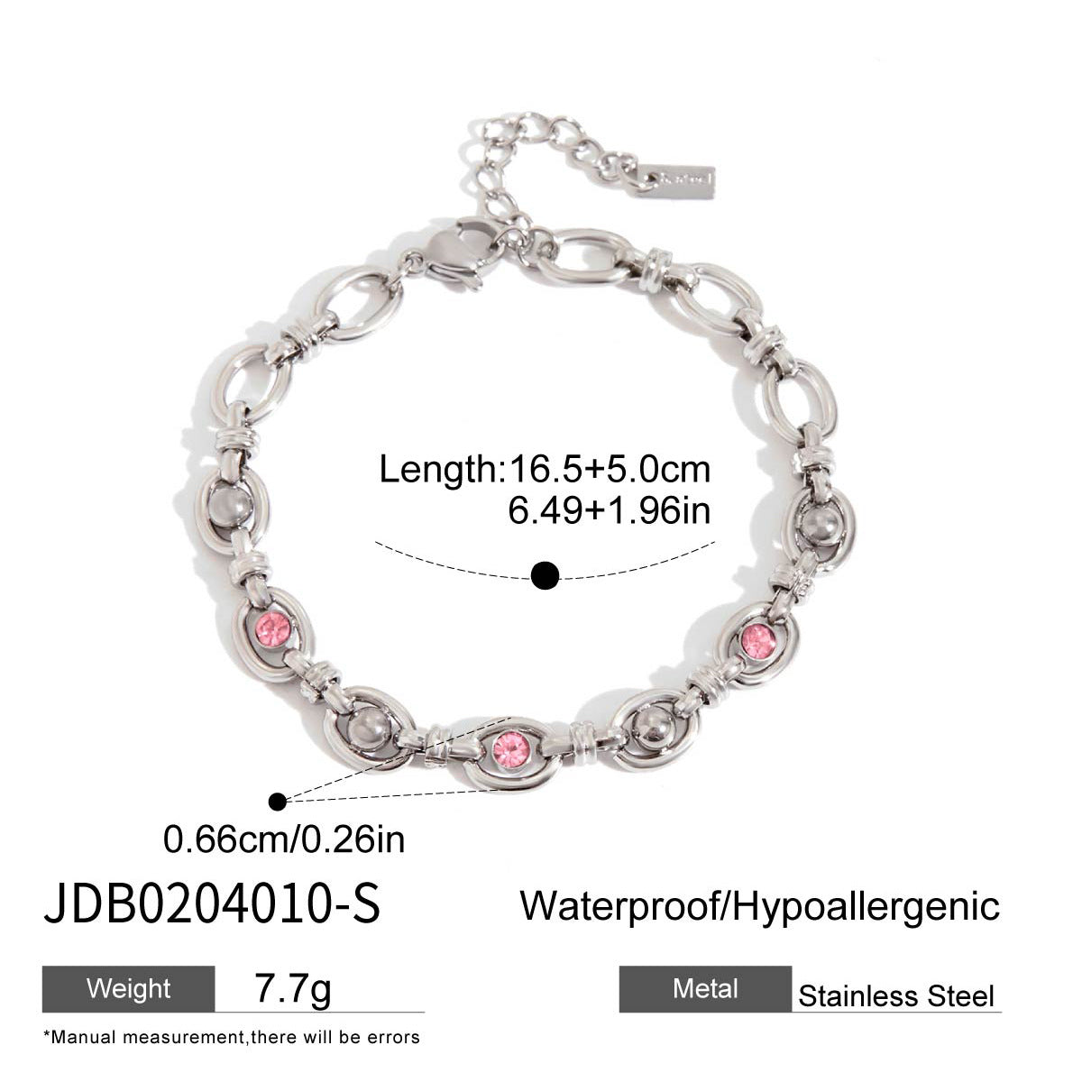 Stainless Steel Charm Linked Chain Strand Bracelet