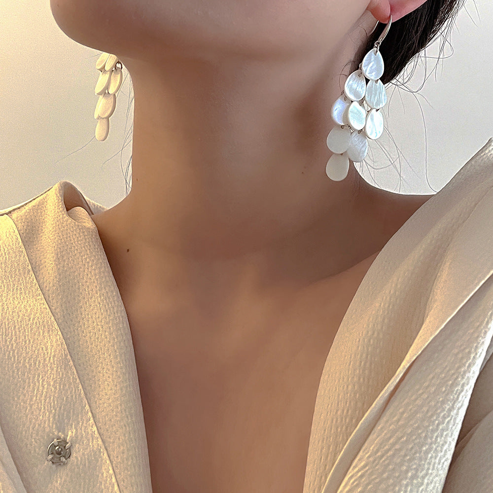 Danity Shell Teardrop Tassel Drop Earrings