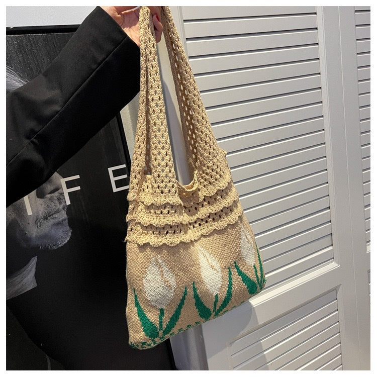 Vintage Flower Jacquard Knit SHoulder Bag