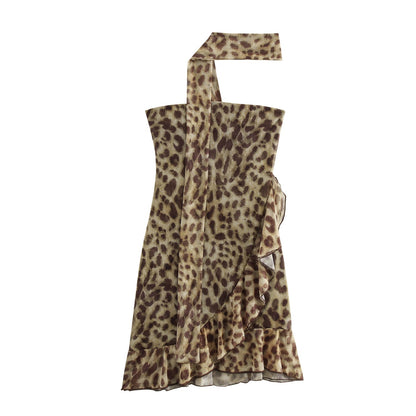 Vintage Striped Print Layered Halter Mini Dress