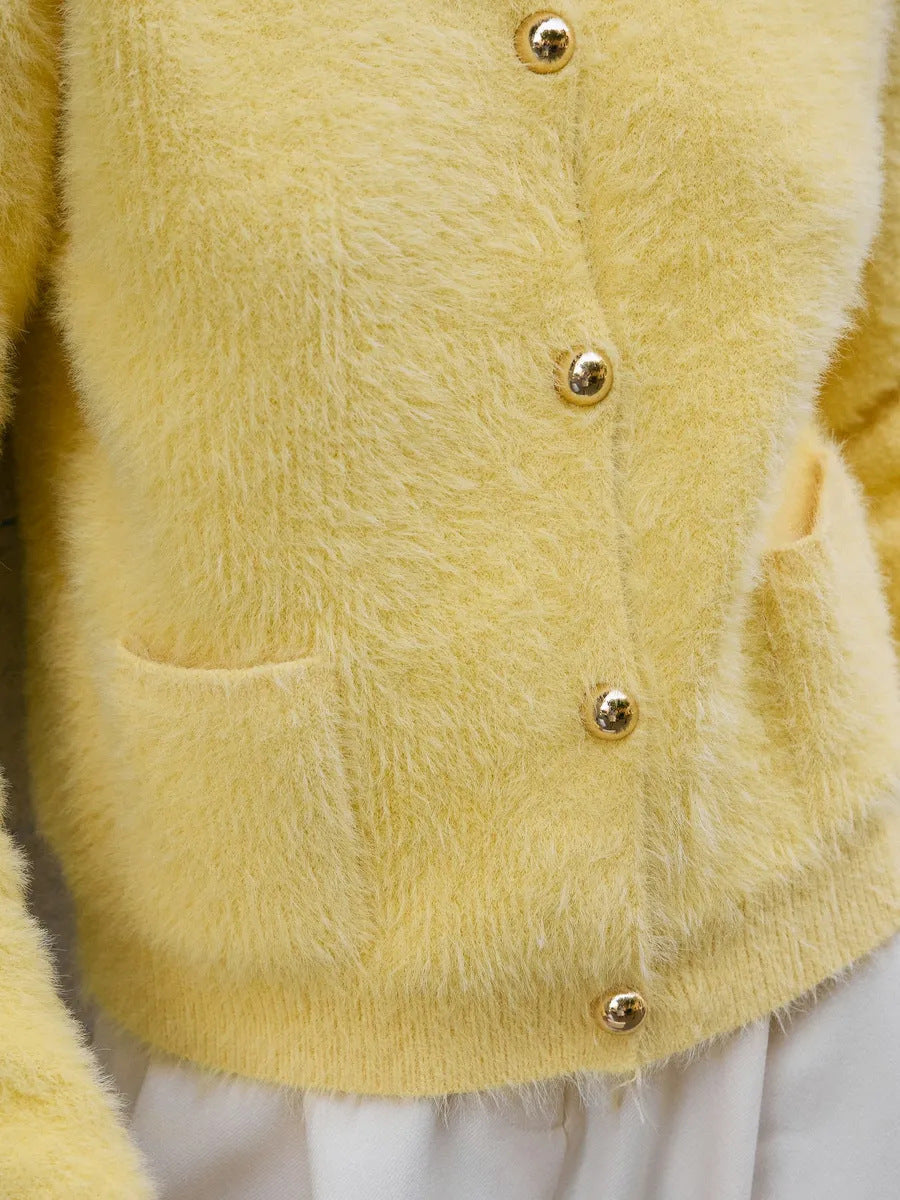 Soft Fuzzy Solid Color Long Sleeve Sweater