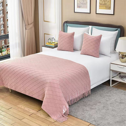 Minimalist Solid Color Diamond Pattern Sofa Blanket