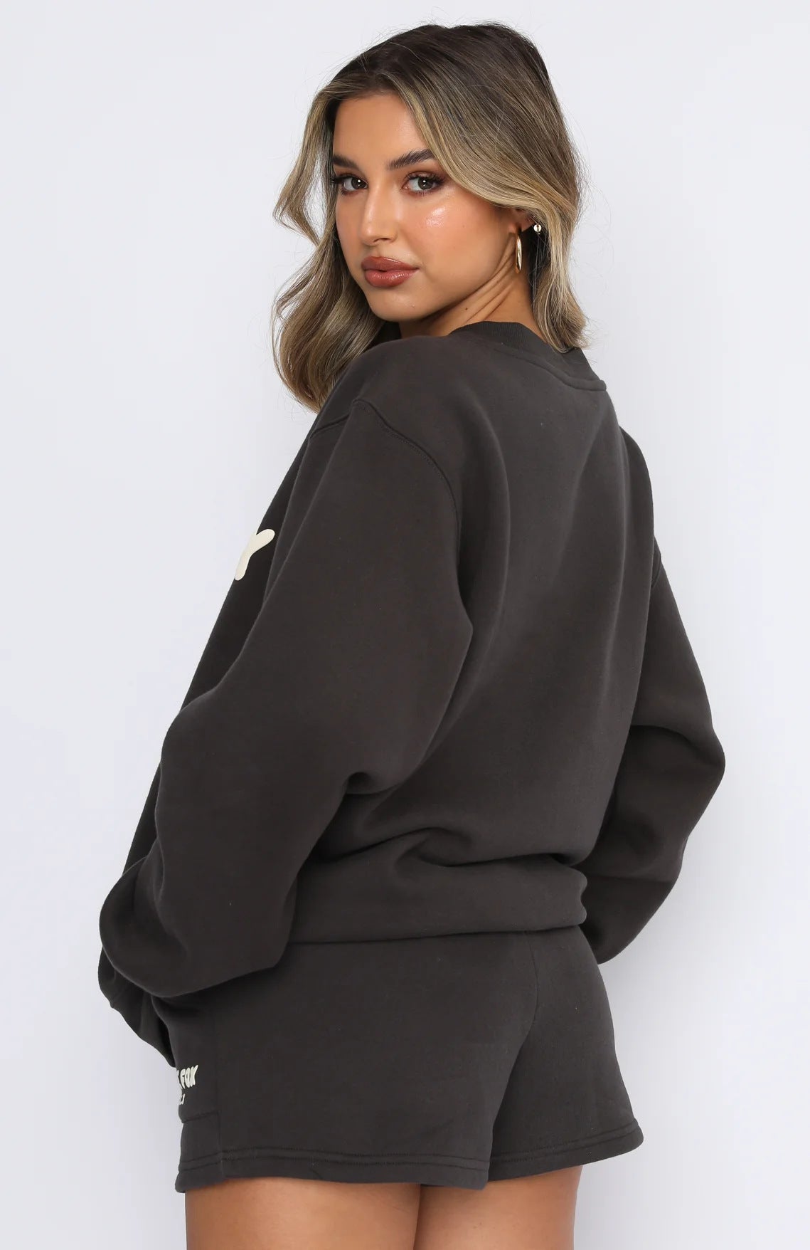 Letter Print Loose Sweatshirt Short Casual Set