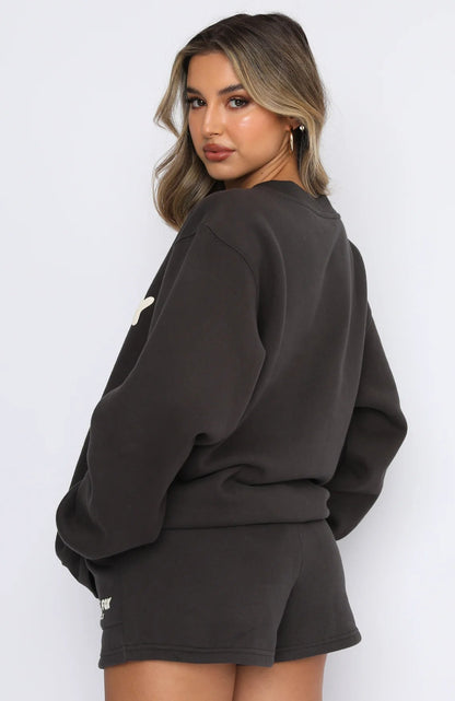 Letter Print Loose Sweatshirt Short Casual Set