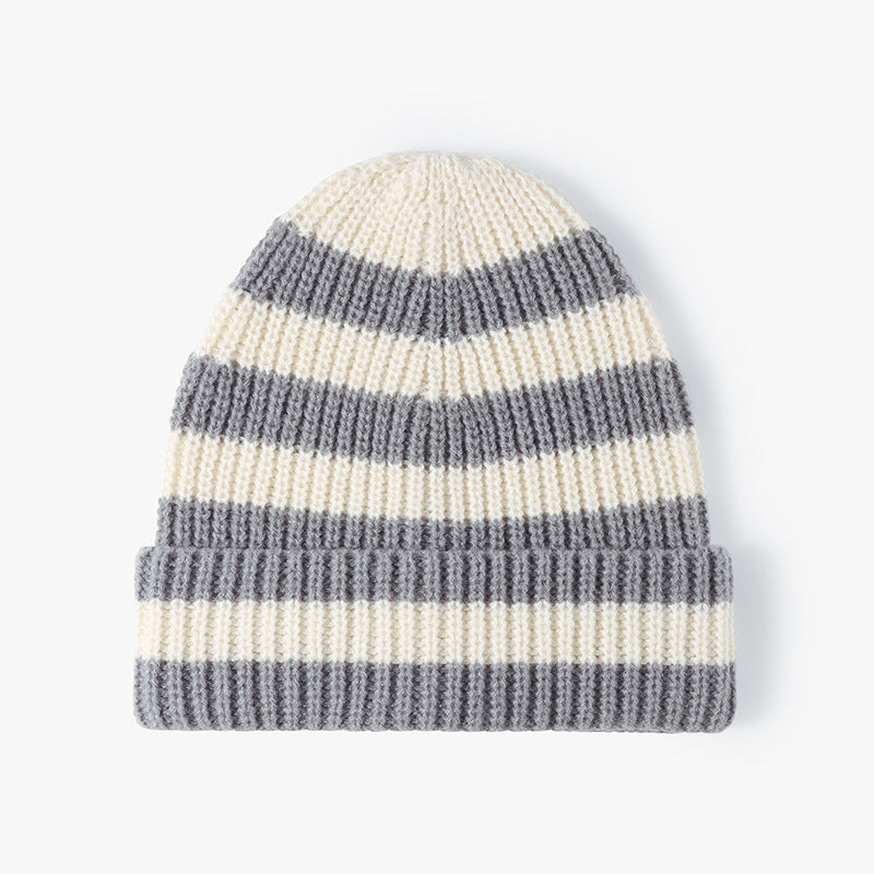 Trendy Striped Color Block Thicken Cuff  Beanie