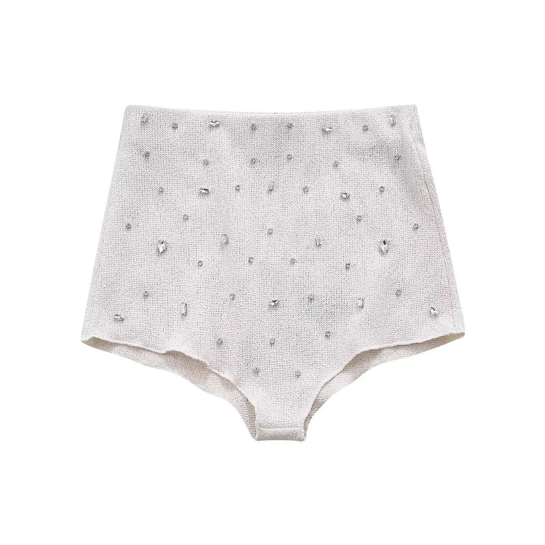 Sexy Rhinestone Halter Top Triangle Shorts Set