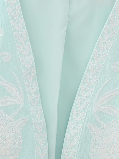 Flower Embroideries Open Front Elegant Vest
