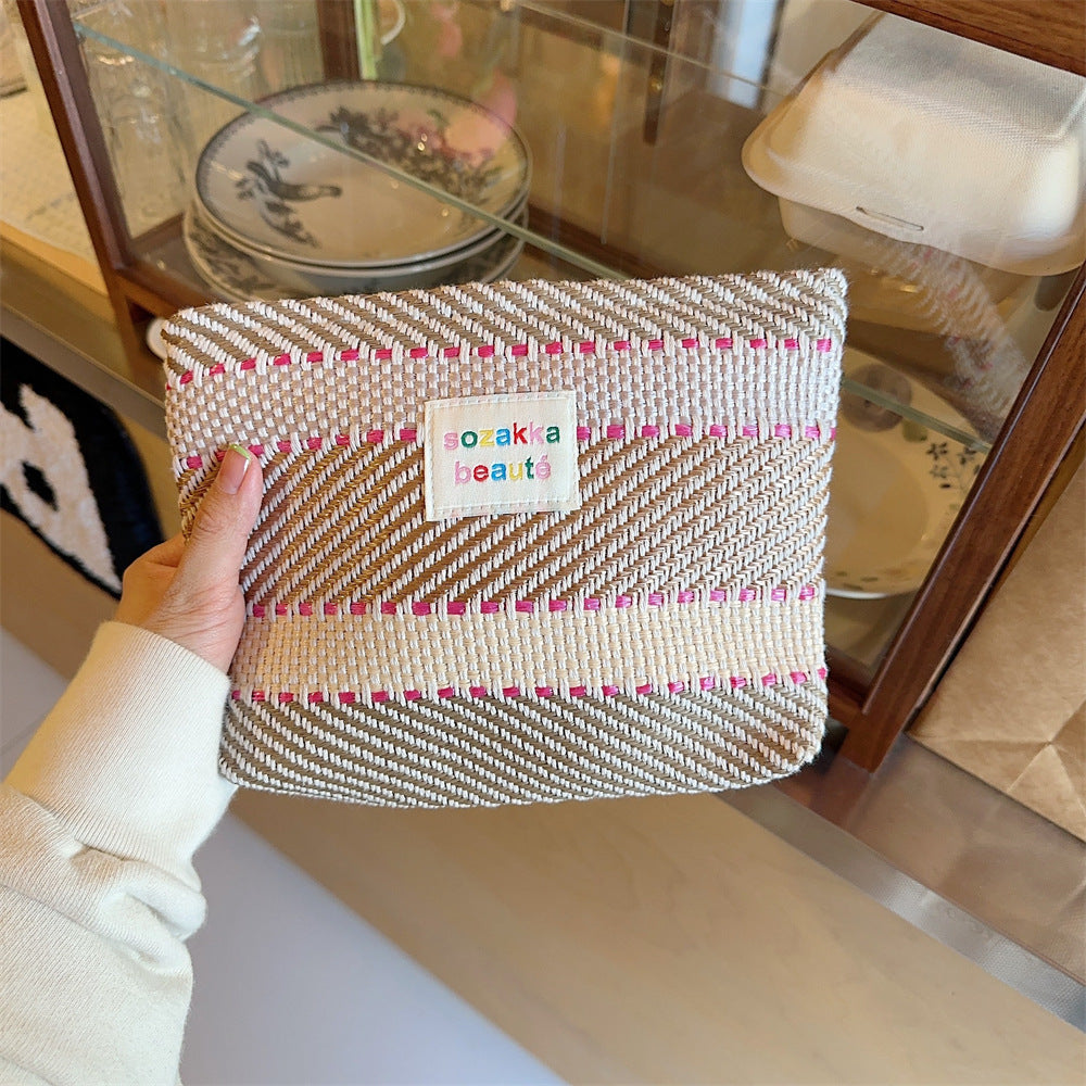 Color Block Striped Large Capacity Make Up Bag