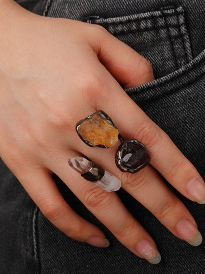 Vintage Irregular Crystal Stone Open Ring