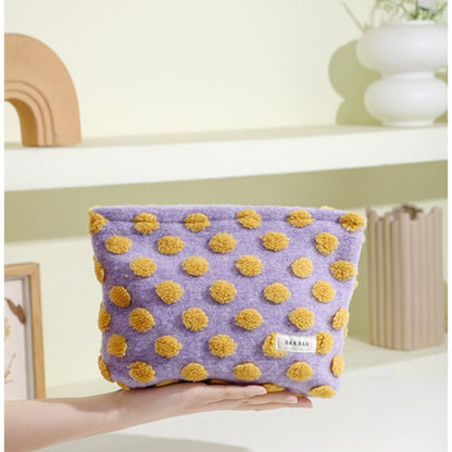 Waffle Plush Color Block Cosmetic Bag
