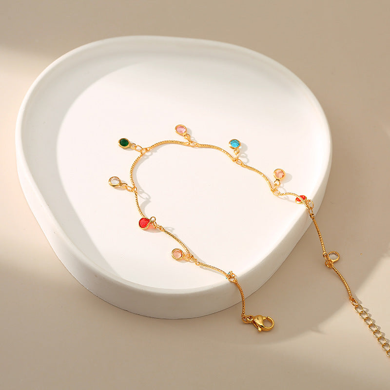 Color Zircon Pendant Chain Anklets