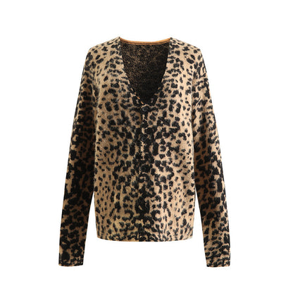 Vintage Leopard Print V-Neck Long Sleeve Sweater