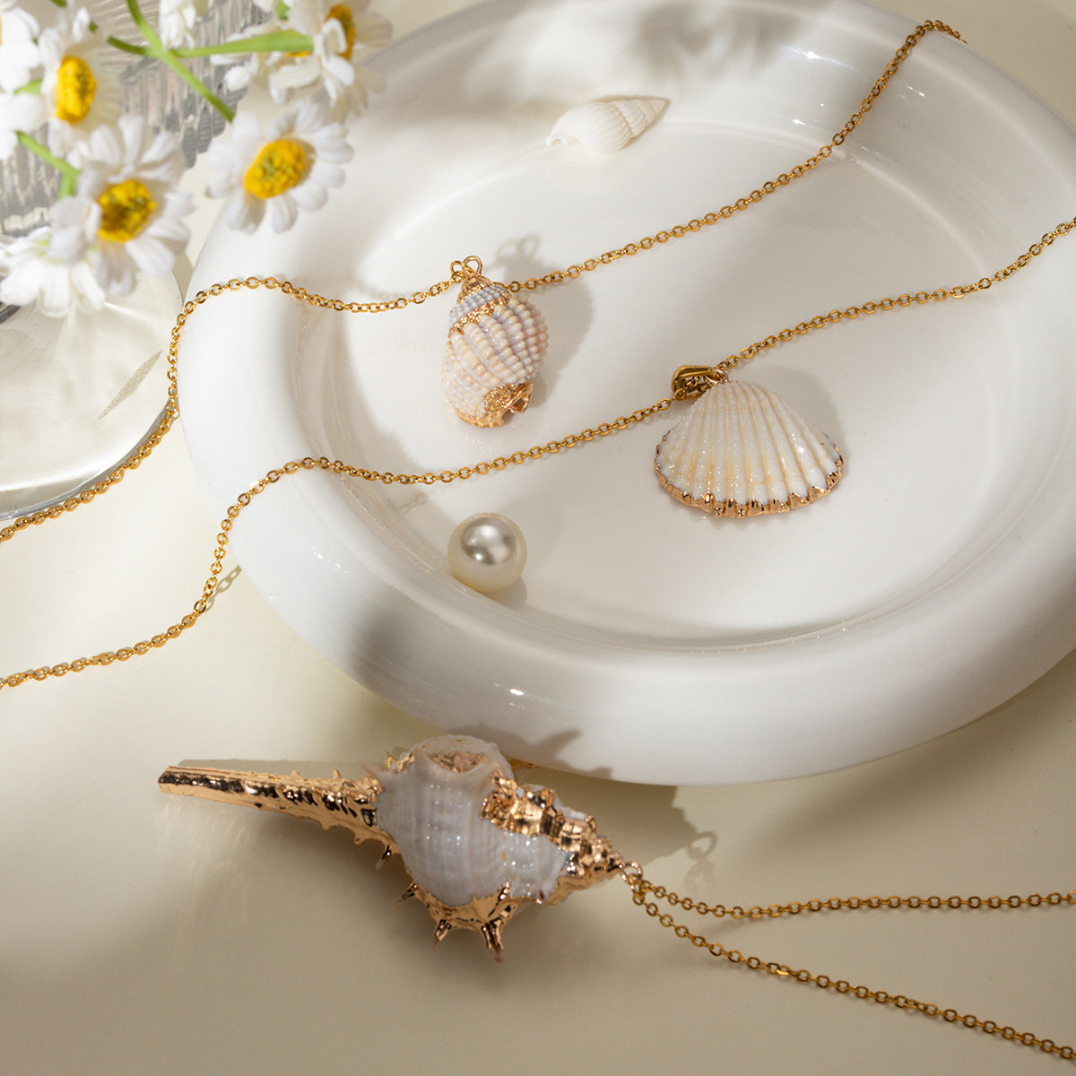 White Conch Pendant Fine Chain Necklace