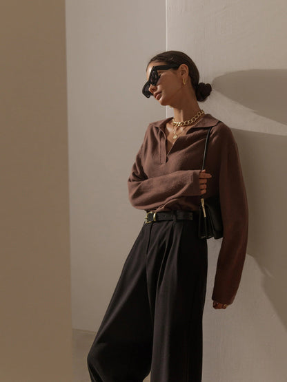 Lapel V-Neck Casual Sweater