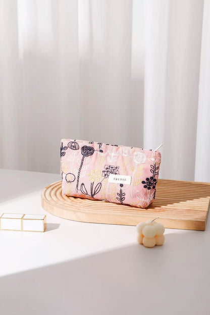 Cute Floral Cotton Embroidered Makeup Bag
