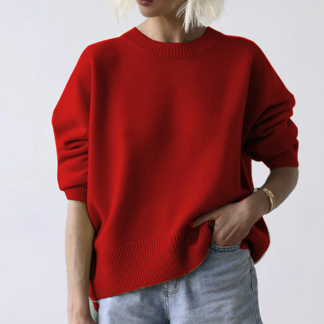 Simple Soft Solid Color Ribbed Knit Top