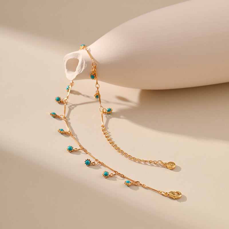 Blue Bead Pendants Tassel Chain Anklets