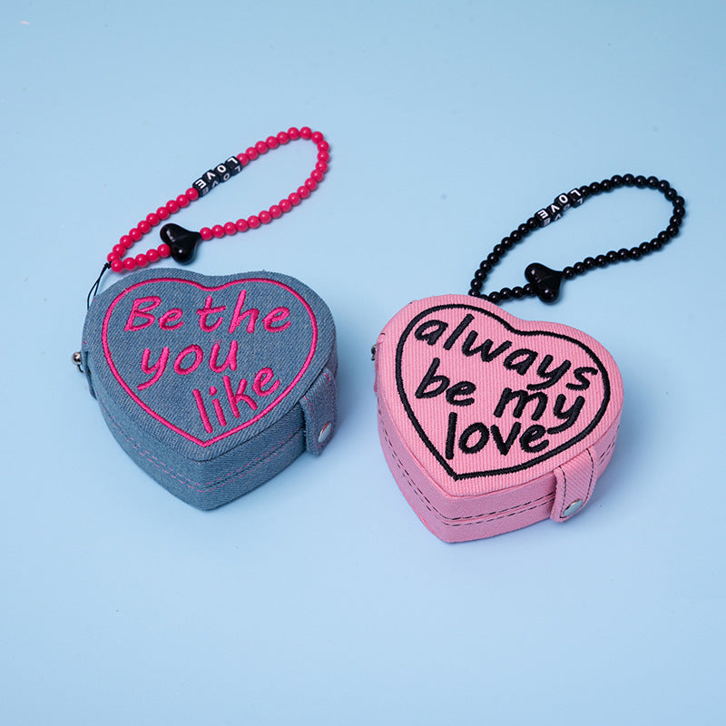 Vintage Heart Shape Embroidered Flower Jewelry Case