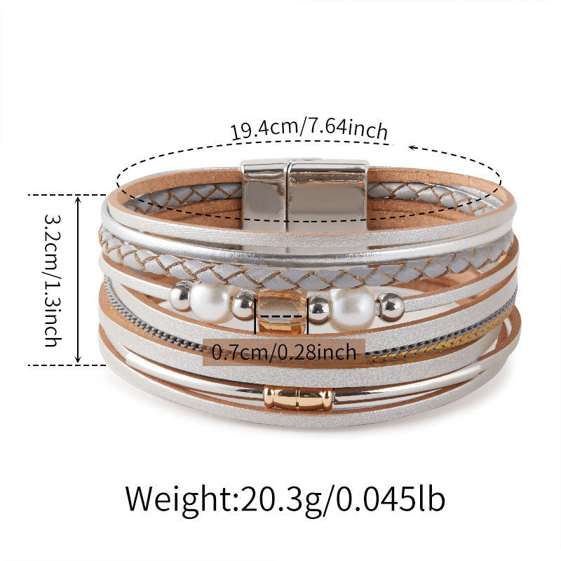 Vintage Pearl Layered Leather Bracelets