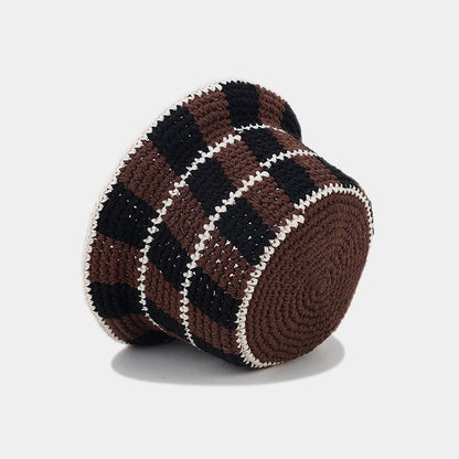 Contrast Color Plaid Casual Crochet Bucket Hat