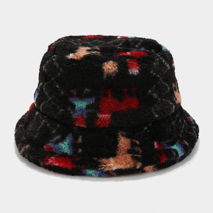 Casual Heart Pattern Soft Fuzzy Winter Bucket Hat