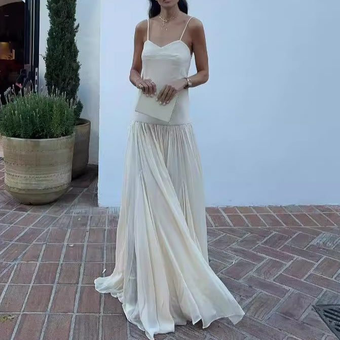 Elegant Pleated String Tie Backless Dress