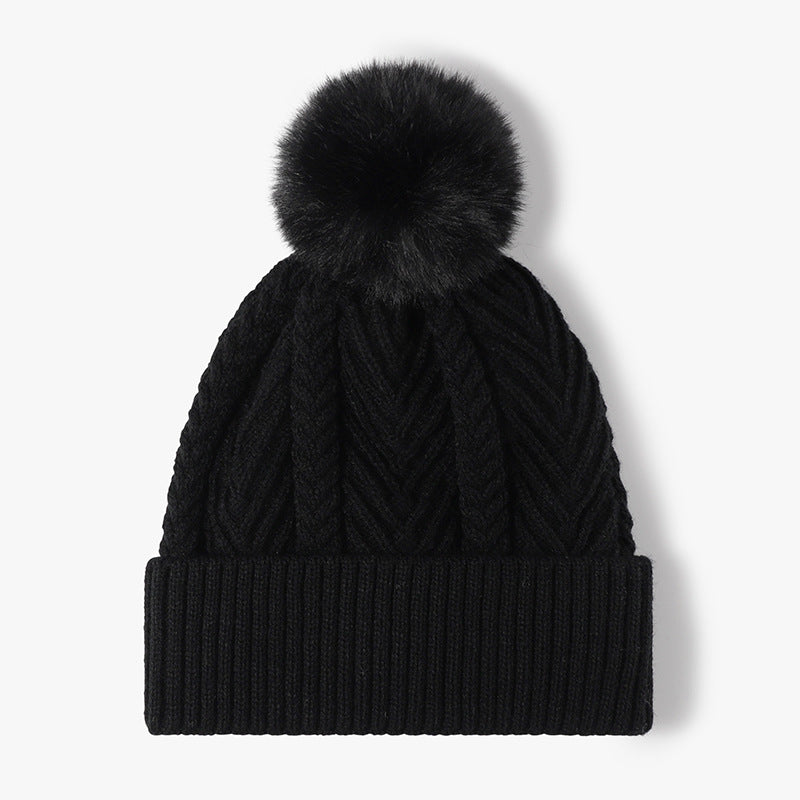 Twist Solid Color Knit Pom Beanie