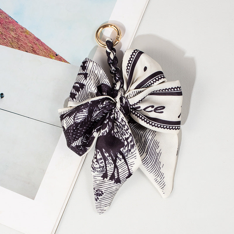 Vintage Lace Print Bow Scarf Bag Charm