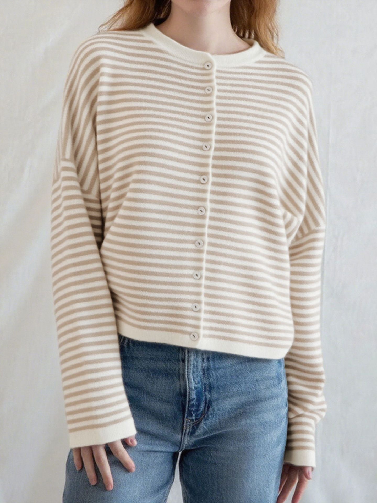 Casual Striped Round Neck Long Sleeve Cardigan