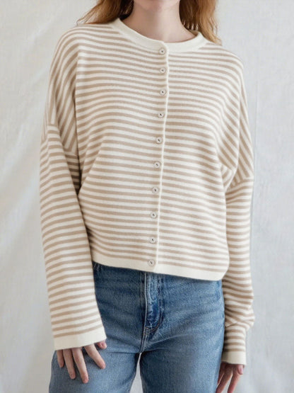 Casual Striped Round Neck Long Sleeve Cardigan