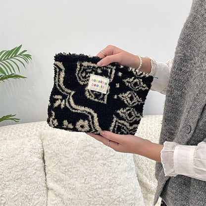 Polka Dot Plushed Large Capacity Make Up Bag