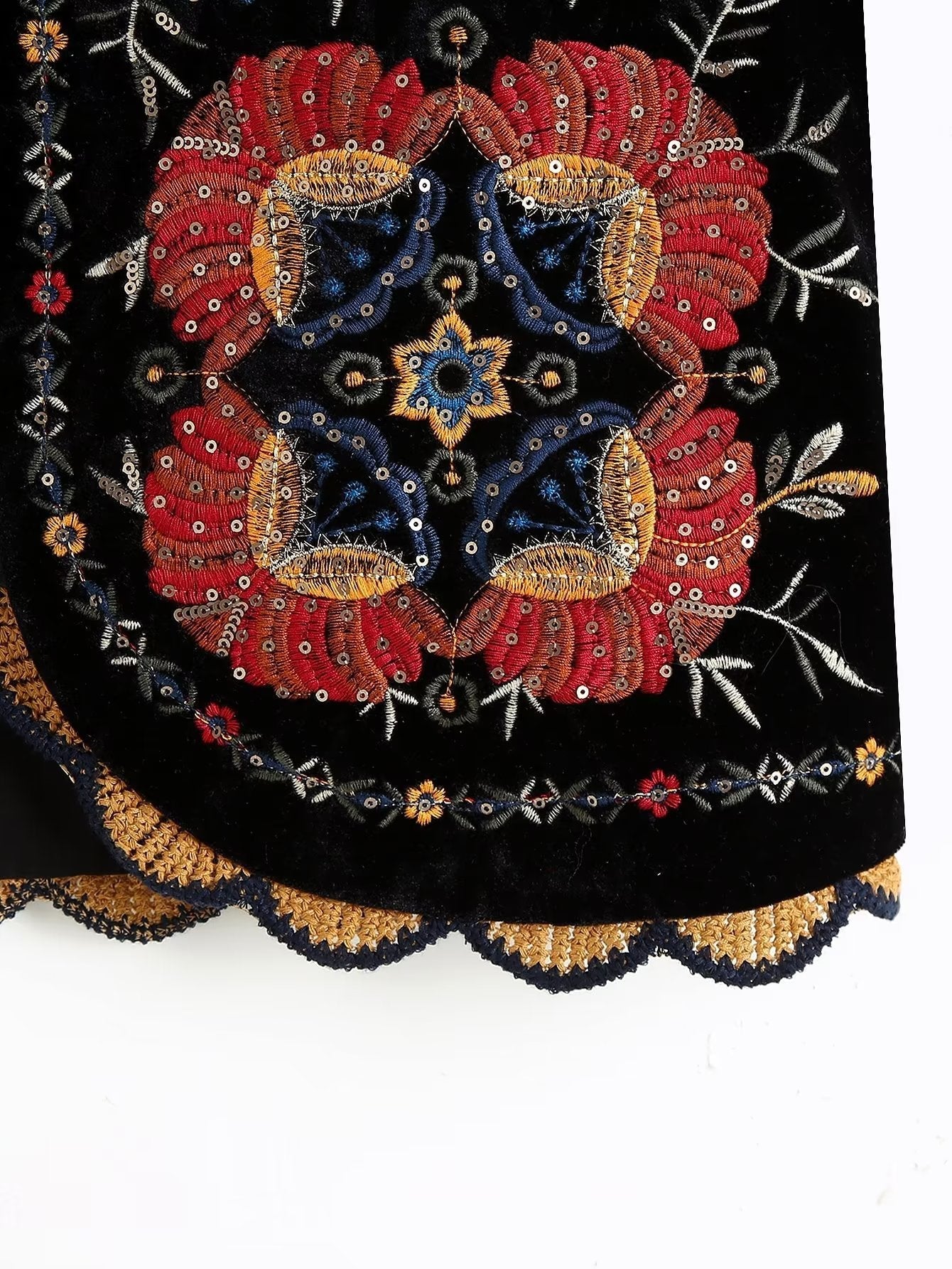 Vintage Flower Embroideries Open Front Vest