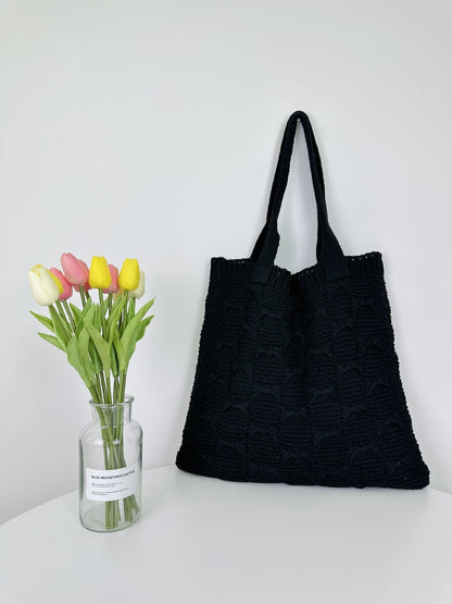 Solid Color large Cpacity Knit Shoulder Tote Bag