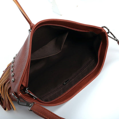 Simple Studded Tassel Shoulder Bag