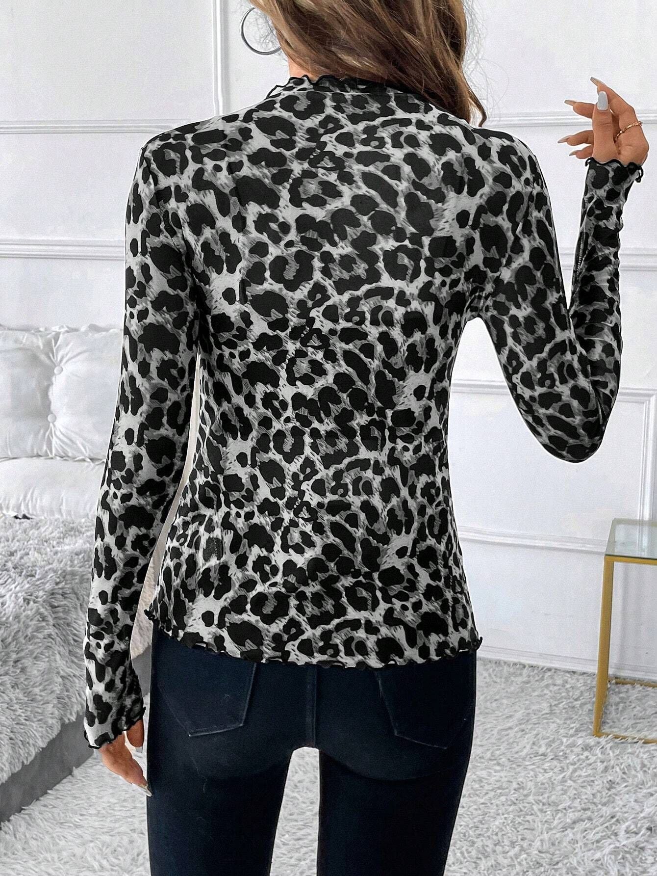 Sexy Leopard Print Mesh Slim Top