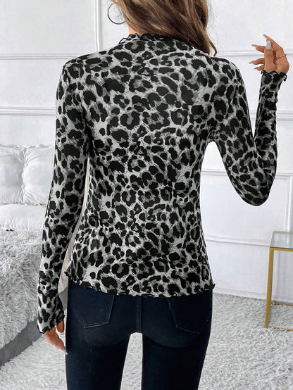 Sexy Leopard Print Mesh Slim Top