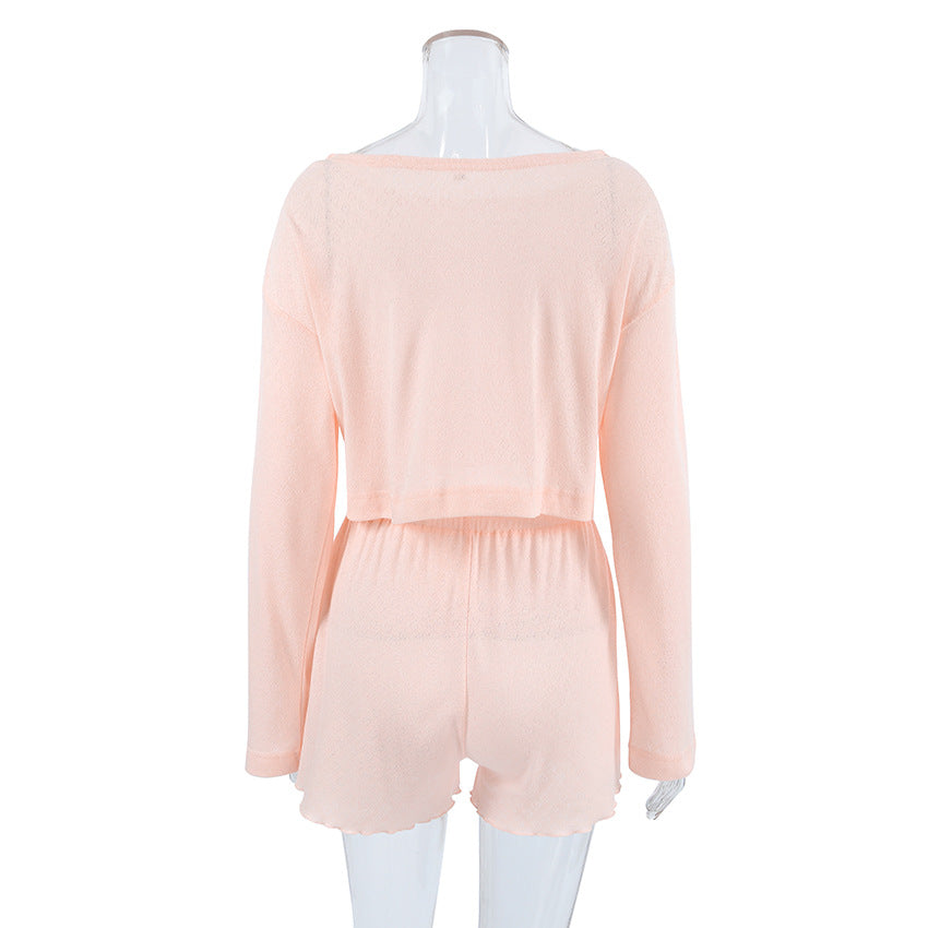 Love Jacquard Solid Color Sleepwear Sets