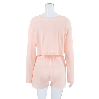 Love Jacquard Solid Color Sleepwear Sets