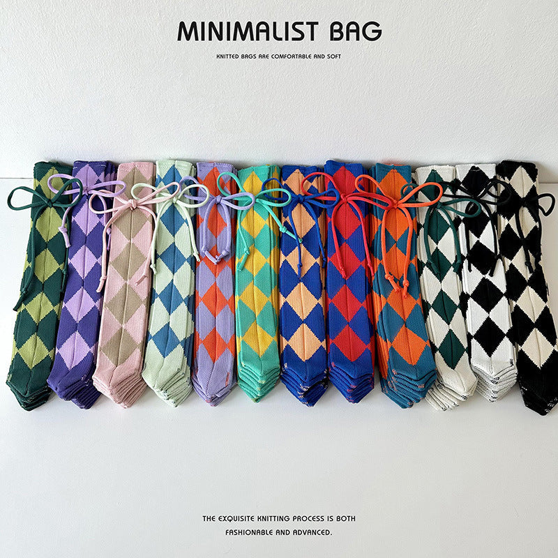 Colorful Plaid Simple Folded Knit Shoulder Bag