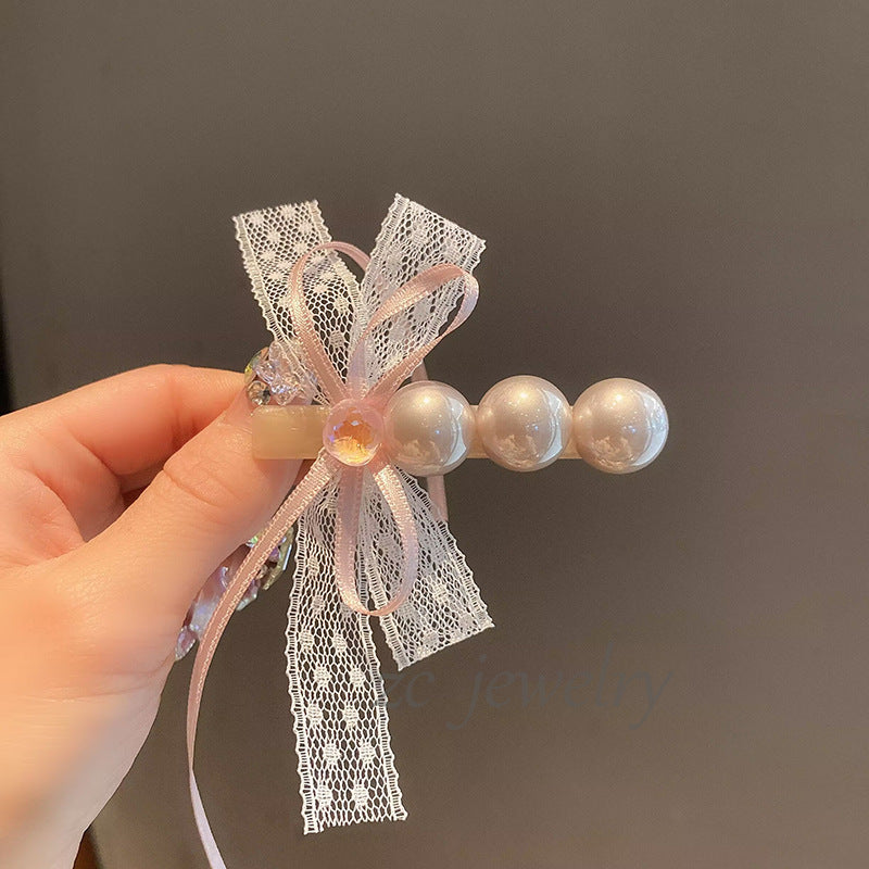 Sweet Lace Bow Ribbon Pearl Hair Clip