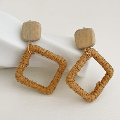 Vintage Elegant Wooden Rattan Earrings
